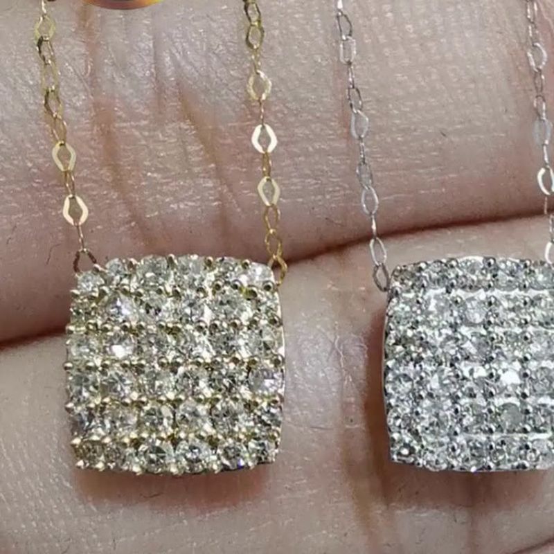 0.50CT Square Diamond Necklace - natural diamonds in 18K Japan gold.