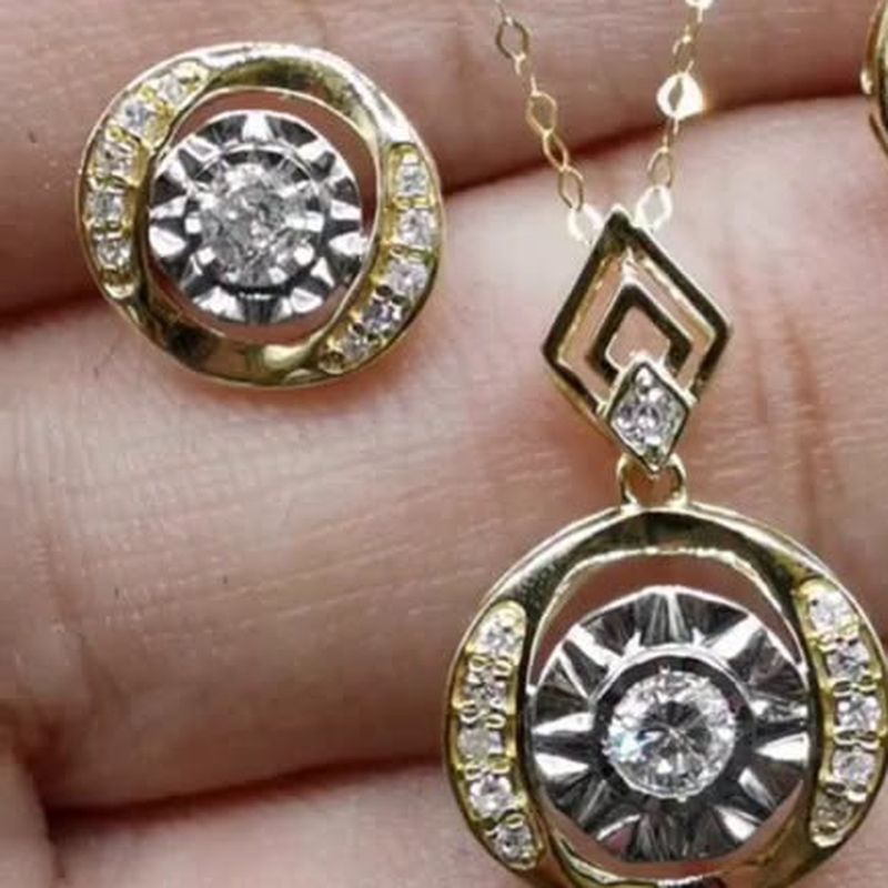 10CT-FACE Two Tone Set - Earrings & Necklace - natural diamonds in 18K Japan gold.