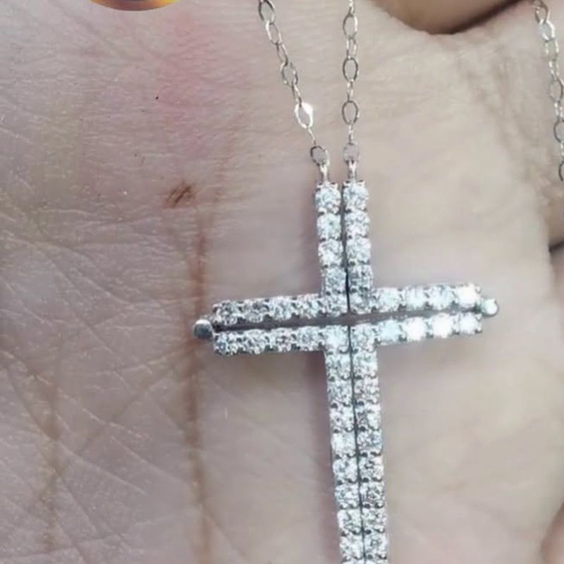 2-WAY Cross Diamond Necklace - natural diamonds in 18K Japan gold.