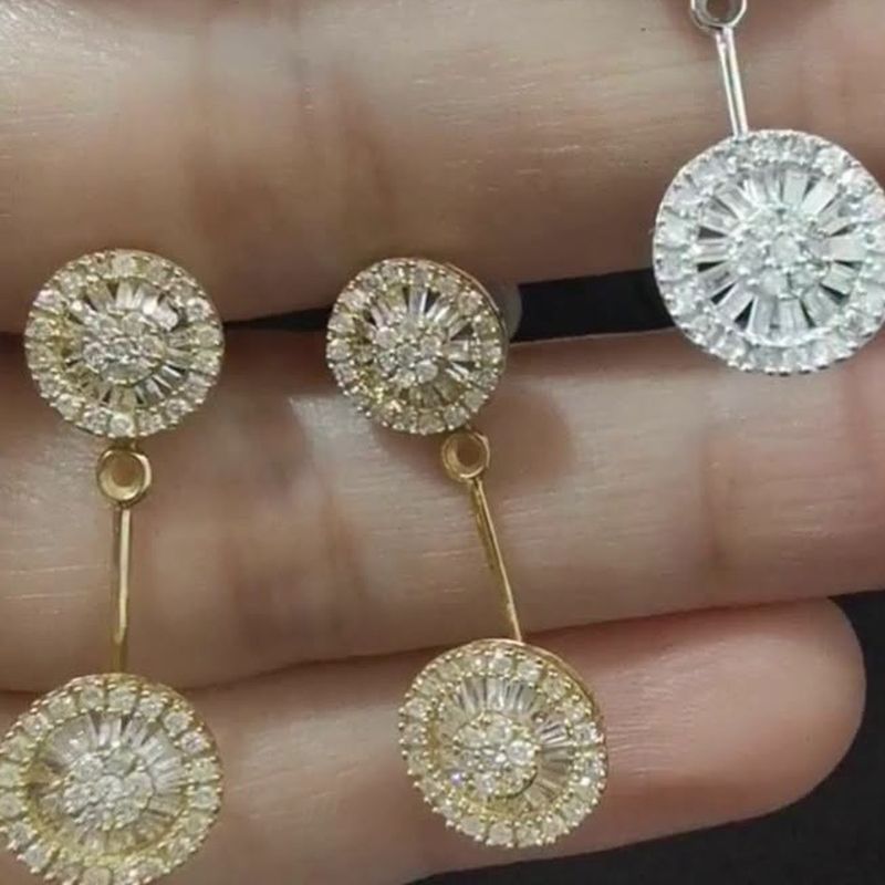 2-WAY Round Dangling Earrings - natural diamonds in 18K Japan gold.