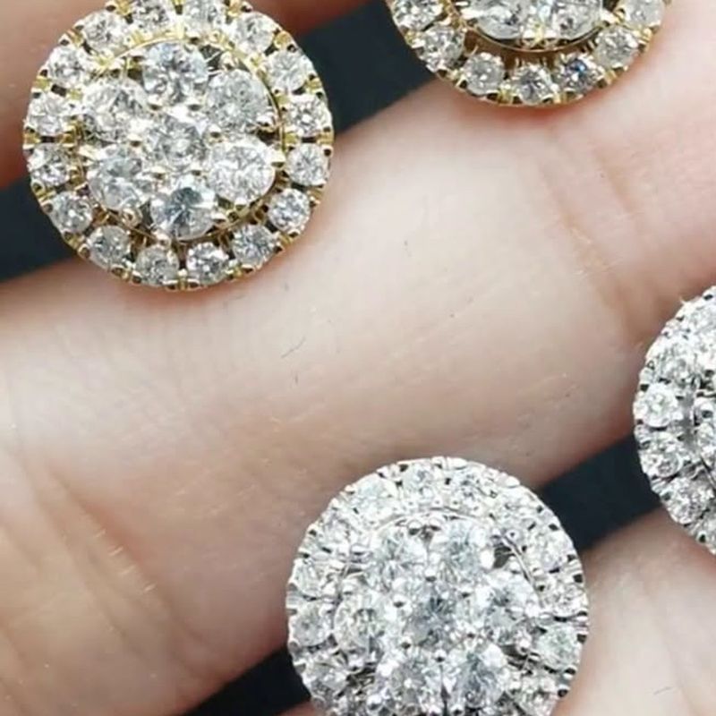 3-4CT Face Round Stud Earrings - natural diamonds in 18K Japan gold.