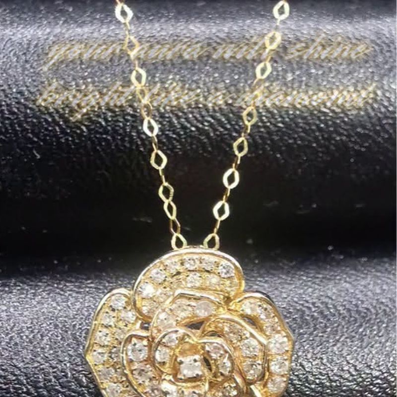 3D Rose Diamond Necklace - natural diamonds in 18K Japan gold.