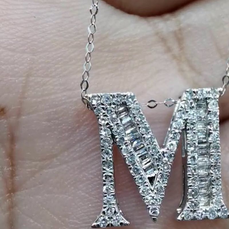 Baguette Letter Initial Pendant - natural diamonds in 18K Hong Kong gold.