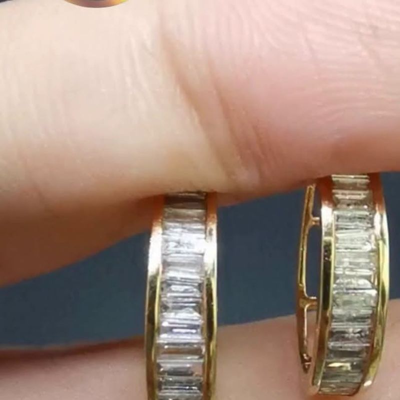 Baguette Loop Earrings - natural diamonds in 18K Japan gold (thicker).