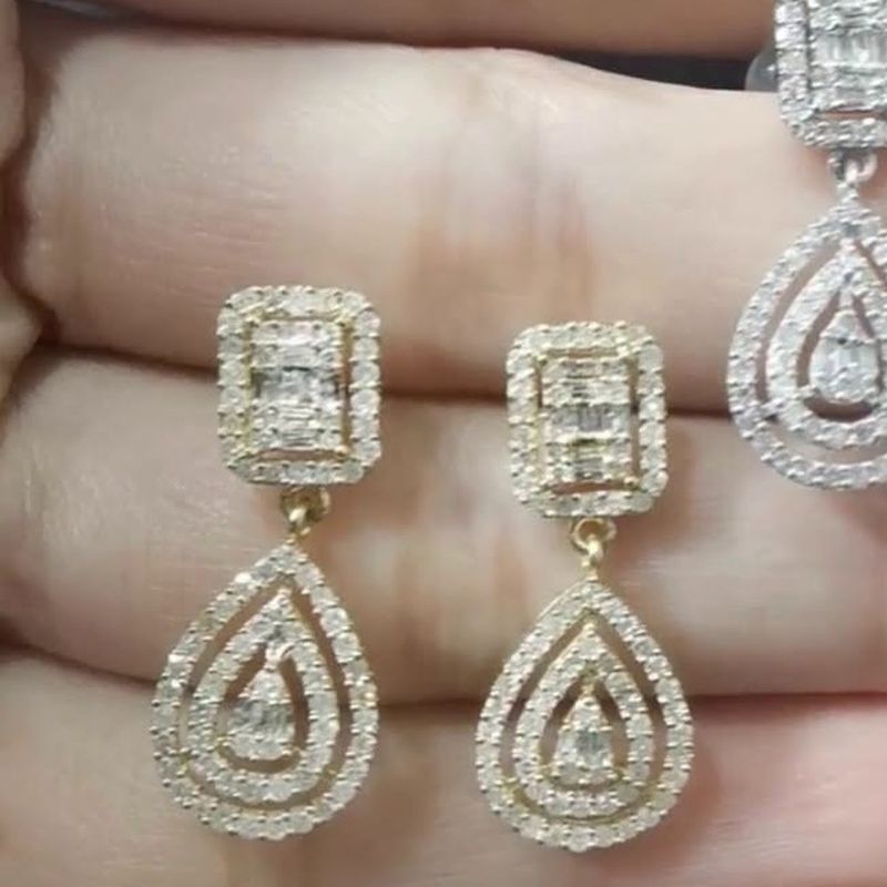 Baguette Pear Dangling Earrings - natural diamonds in 18K Japan gold.