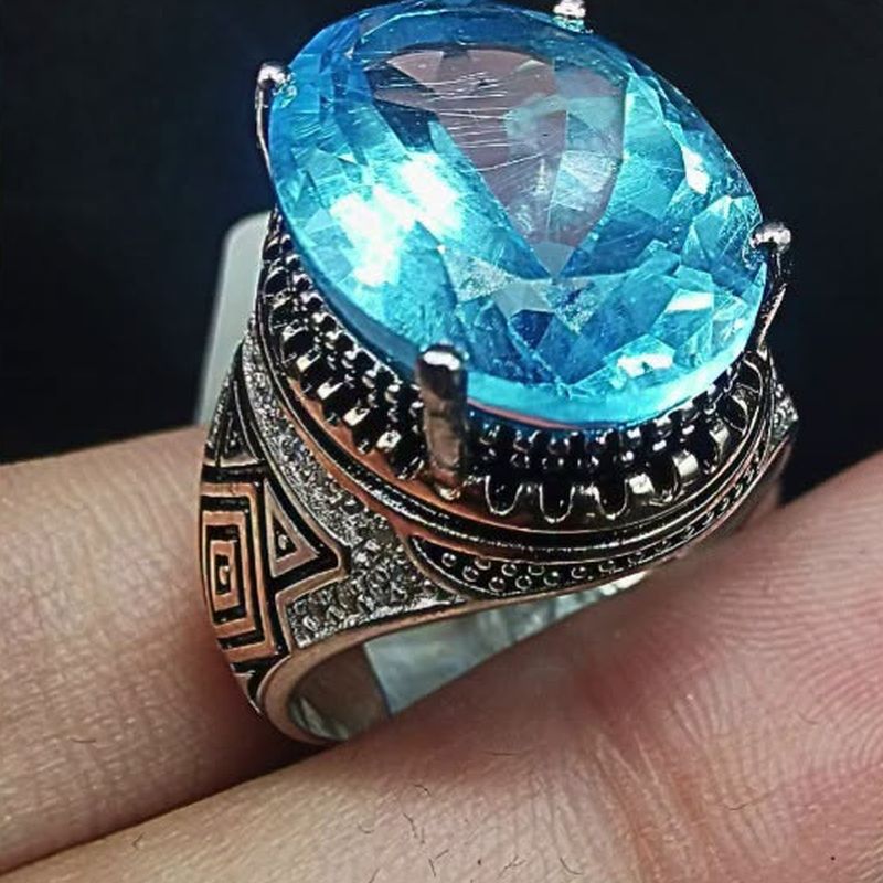 Blue Topaz Oval Power Ring - natural blue topaz in S925 silver.