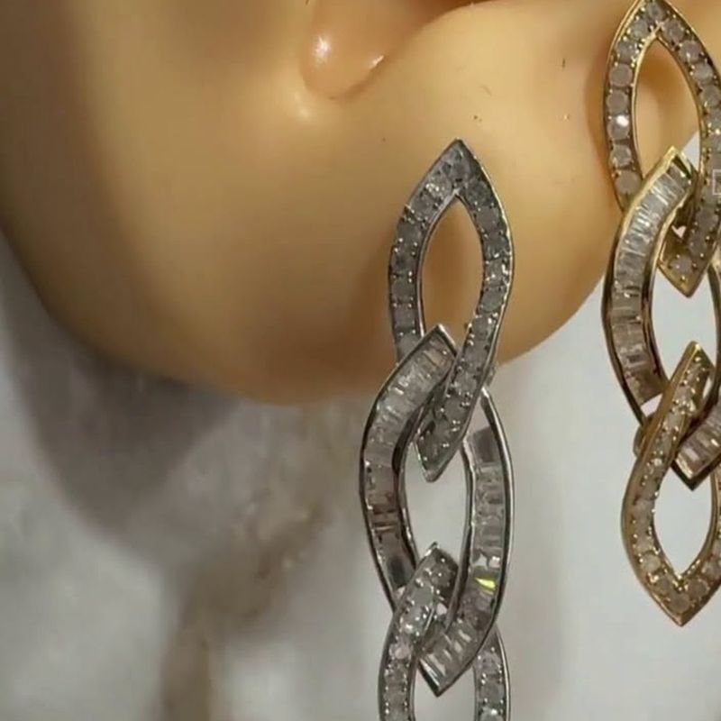 Diamond Chain Dangling Earrings - natural diamonds in 18K Hong Kong gold.