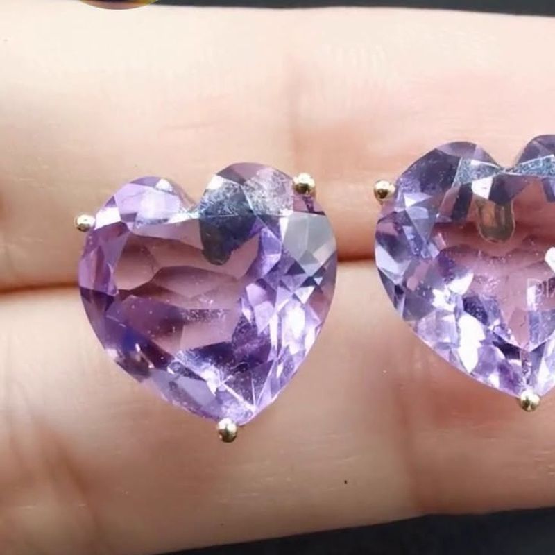 Heart Amethyst Stud Earrings - natural amethyst in 18K Japan gold.
