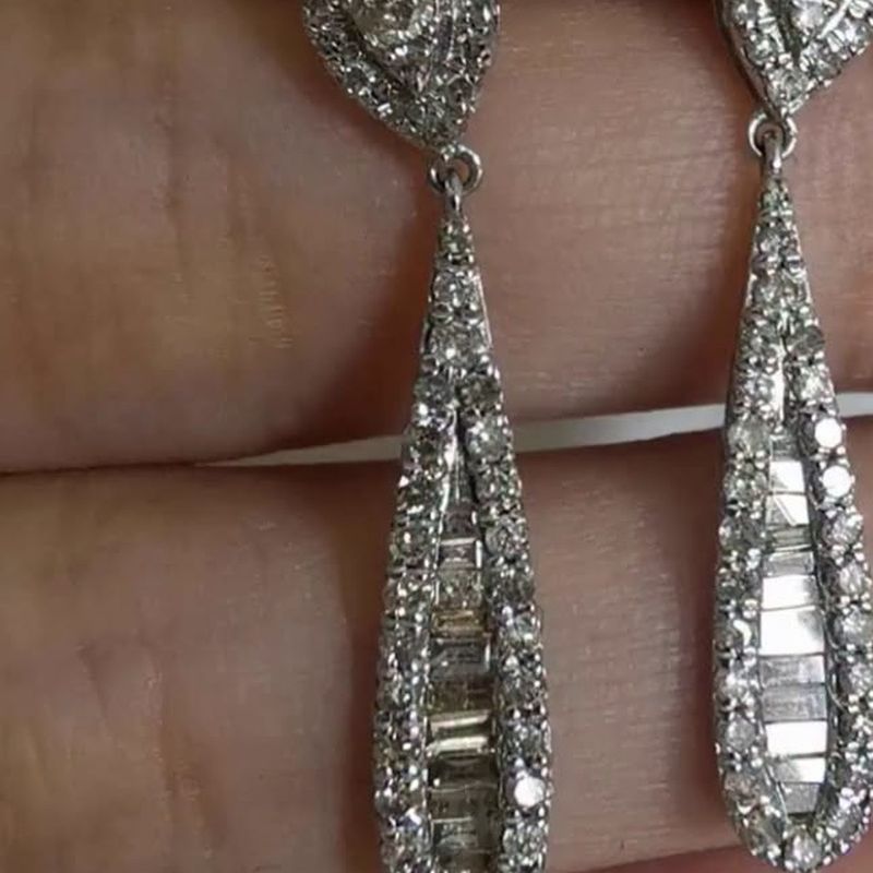 Long Pear Dangling Earrings - natural diamonds in 18K Japan gold.
