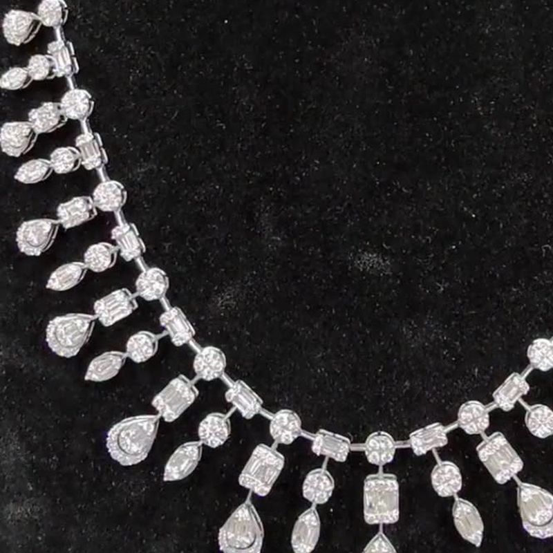 Many Shape Station Necklace - natural diamonds in 18K Hong Kong gold.