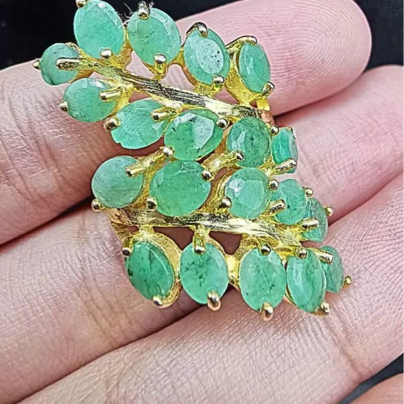 Many Stones Emerald Ring - natural emerald in S925 silver.