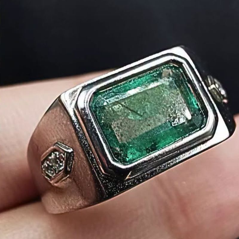 Merged Band Emerald Ring - natural emerald in S925 silver.