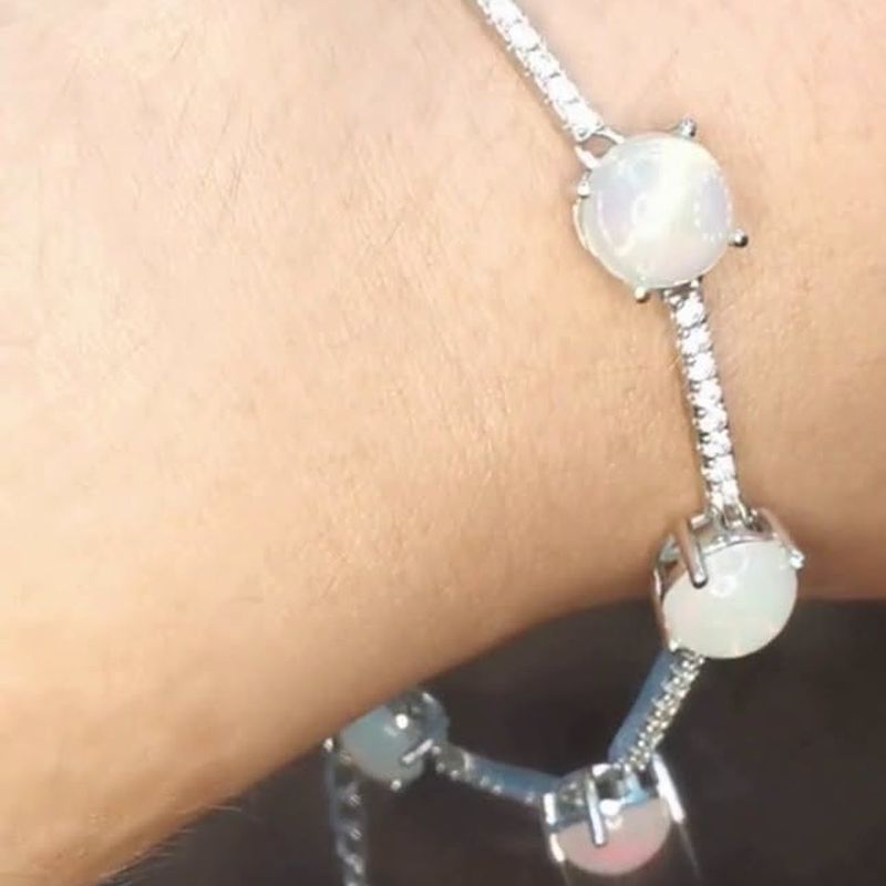 Opal Station Bracelet - natural opal in S925 silver.