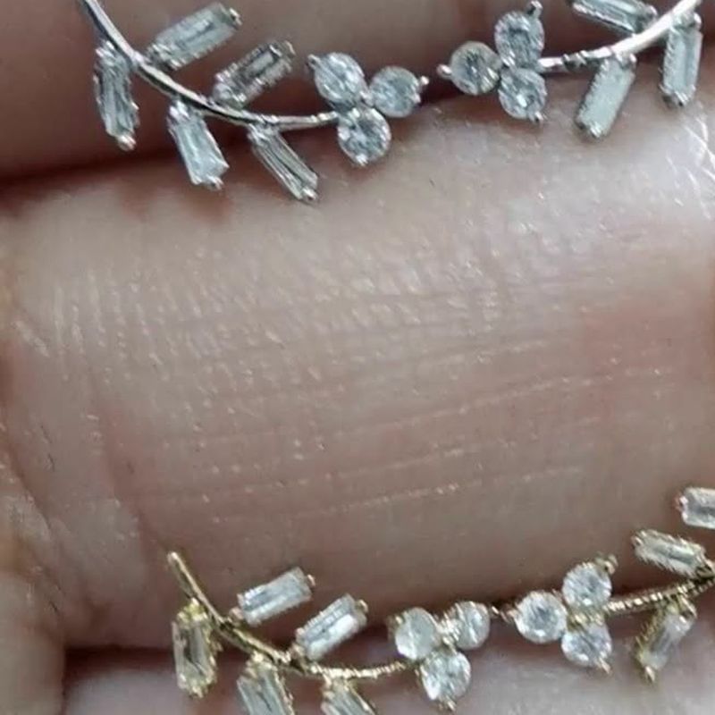 Small Baguette Leaves Earrings - natural diamonds in 18K Japan gold.