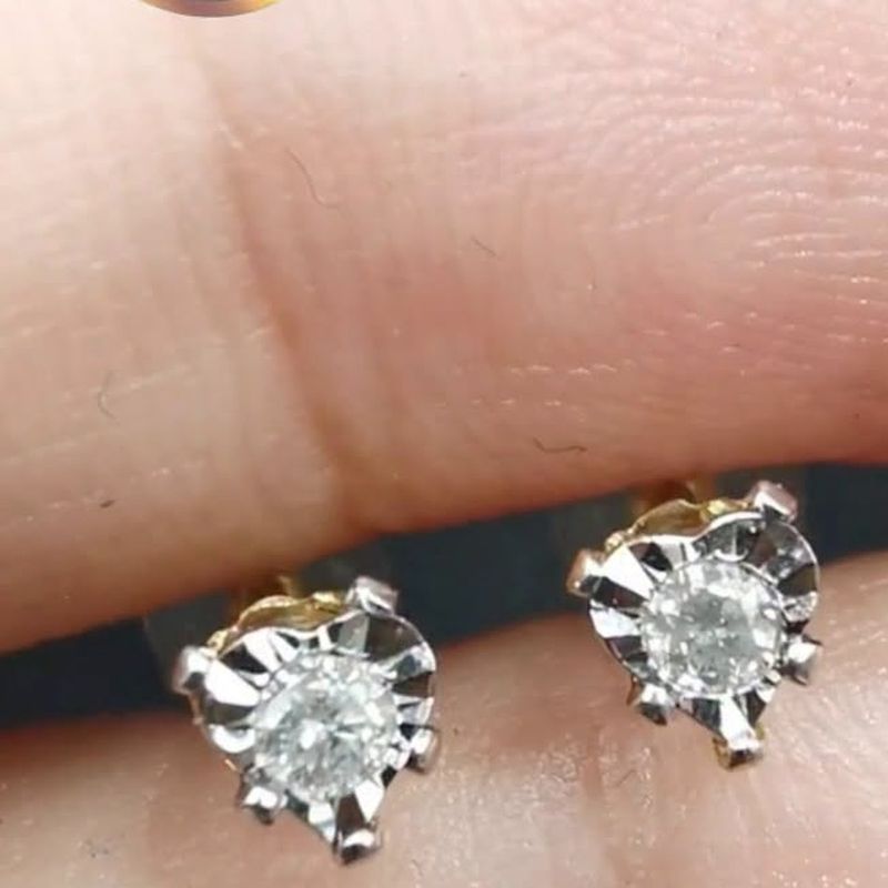 Small Heart Illusion Stud Earrings - natural diamonds in 18K Japan gold.