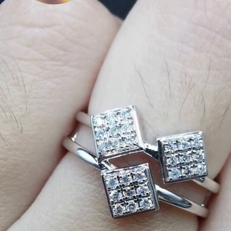 Tri-square Ring - natural diamonds in 18K Hong Kong gold.